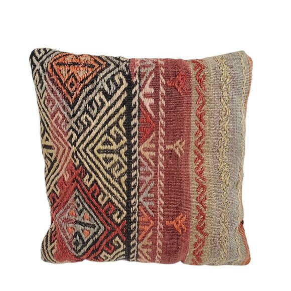 IKEA Vintage Inspired Kilim Throw Pillow 16"x16" Square Handmade In Turkey - Picture 1 of 8